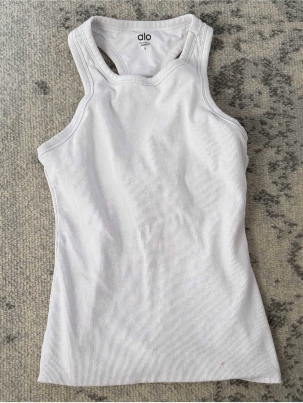 ALO Yoga White Ribbed Racerback Tank Top